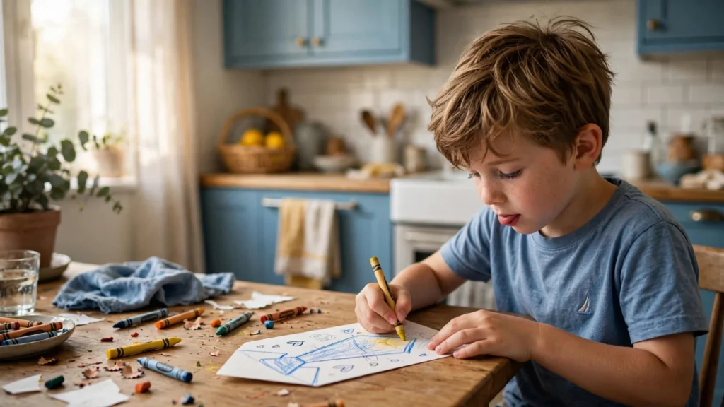 Person writing a heartfelt birthday card for father at a cozy decorated table