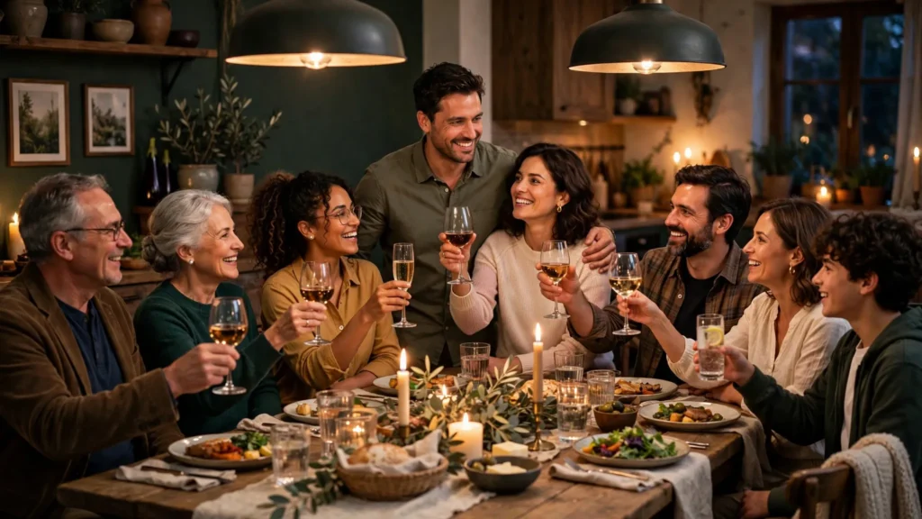 Friends laughing together while celebrating friend birthday with gifts