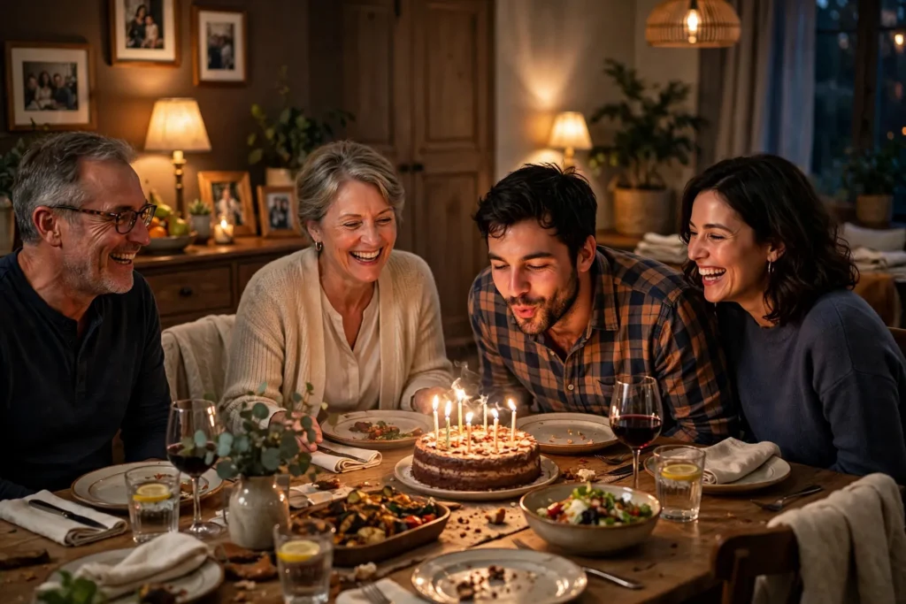 Warm son birthday moment with balloons and happy smiles